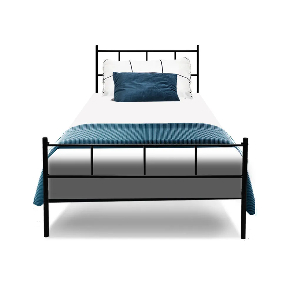 Black Metal Single Bed Frame, Powder-Coated, 150kg - SOL