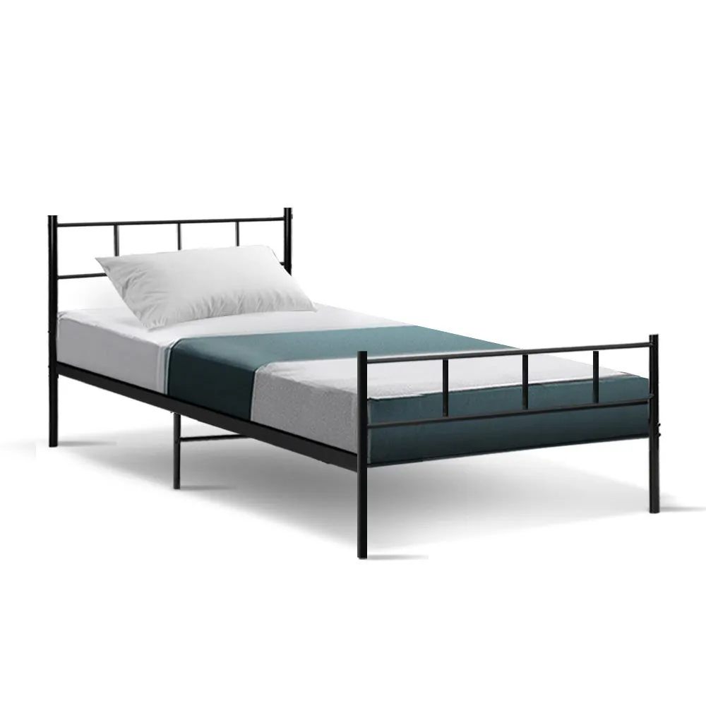 Black Metal Single Bed Frame, Powder-Coated, 150kg - SOL