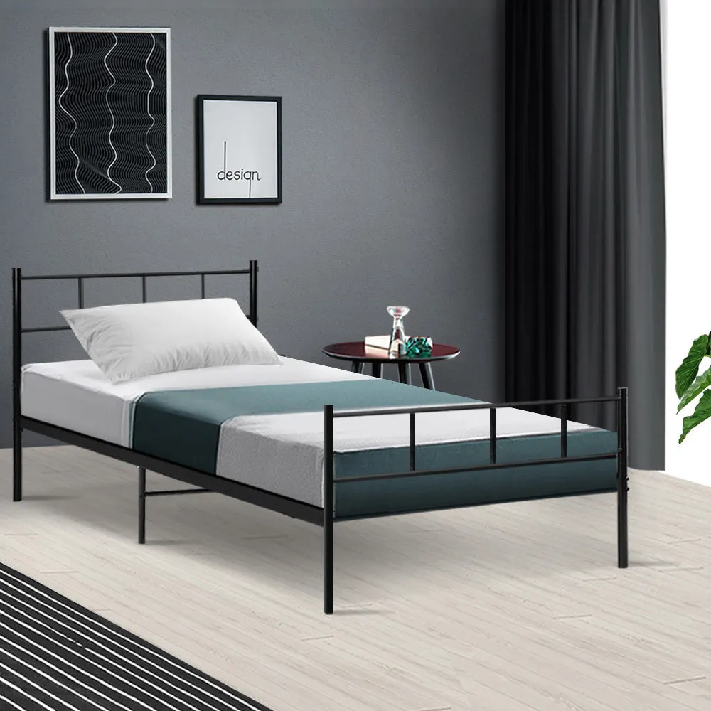 Black Metal Single Bed Frame, Powder-Coated, 150kg - SOL