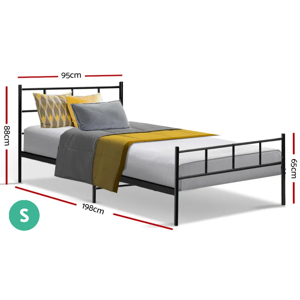 Black Metal Single Bed Frame, Powder-Coated, 150kg - SOL