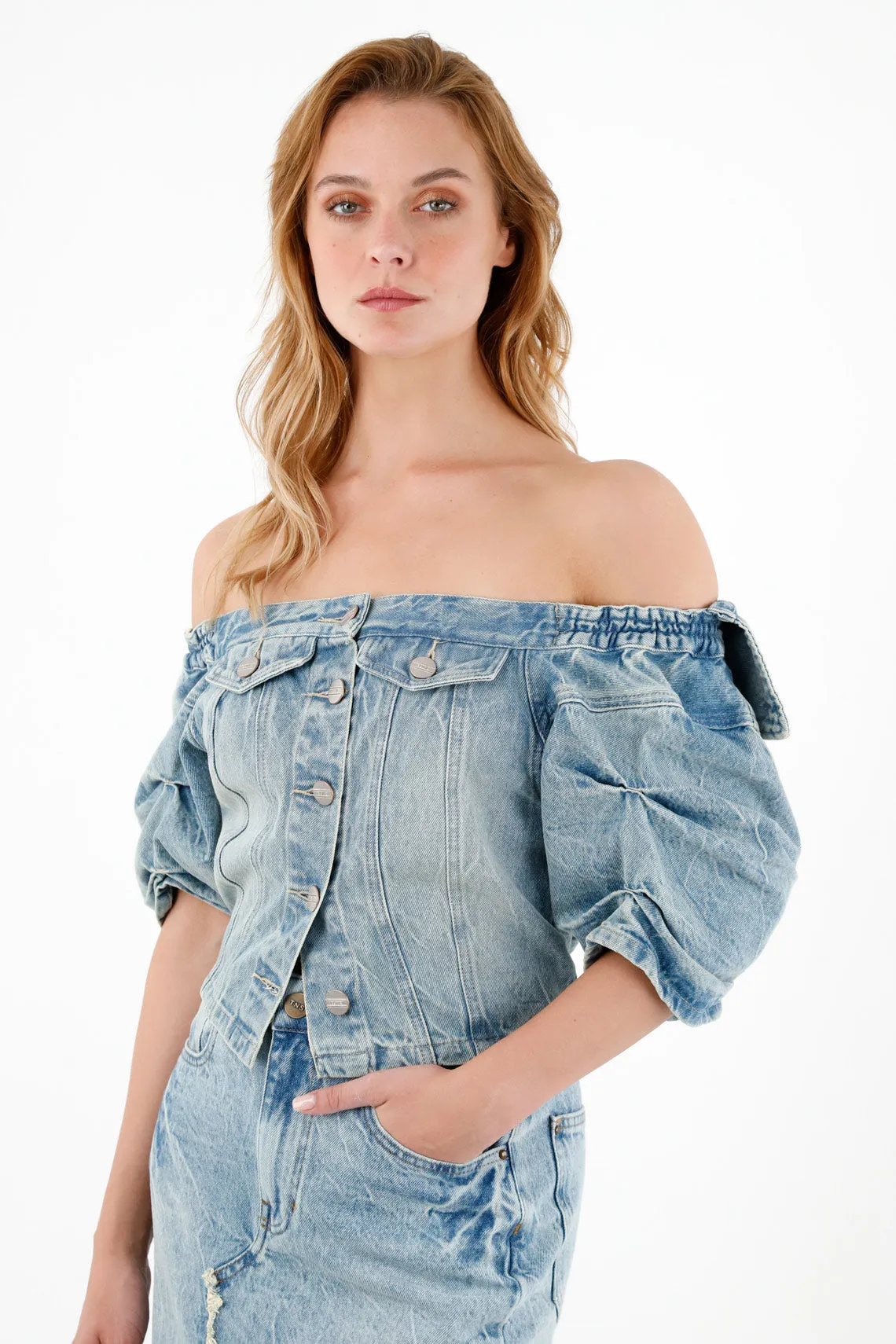 Camisa en denim azul para mujer