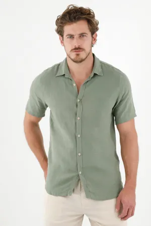 Camisa verde en 100% lino para hombre