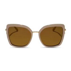 Polarized Sunglasses - Clarisse Style in Almond with Brown Gold Flash - Enhanced UV Protection