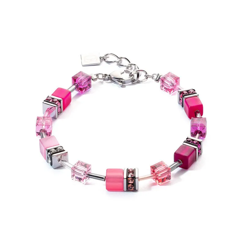 Coeur de Lion Cat Eye fuchsia cubes and crystals bracelet