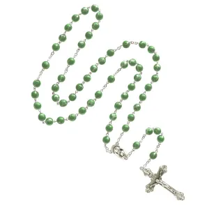 GREEN GLASS ROSARY - METAL