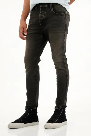 Jean Skinny negro de tiro medio para hombre