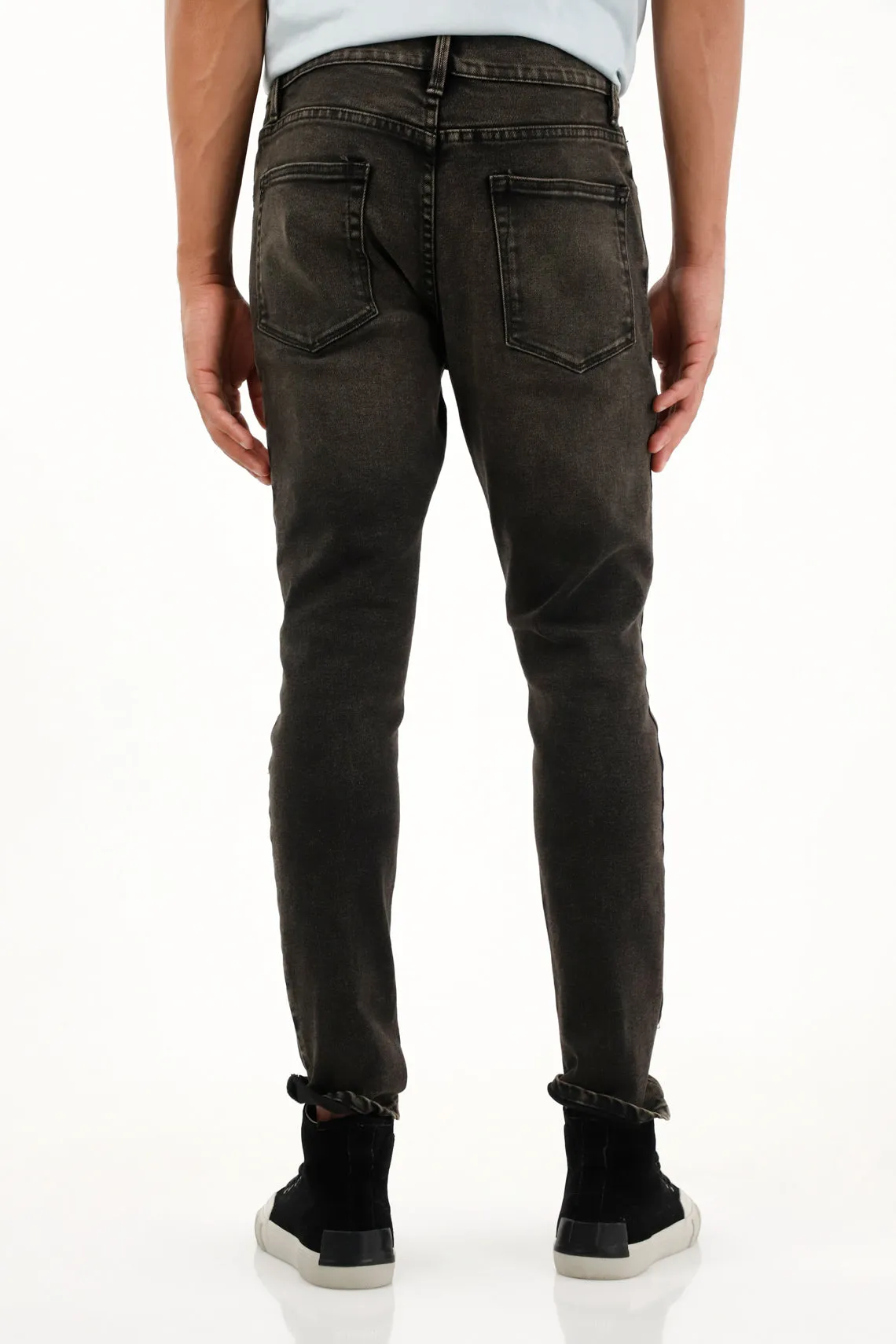 Jean Skinny negro de tiro medio para hombre