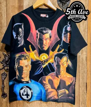 Marvel X-Men Illuminati All Over Print Single Stitch Black Crew Neck t shirt: