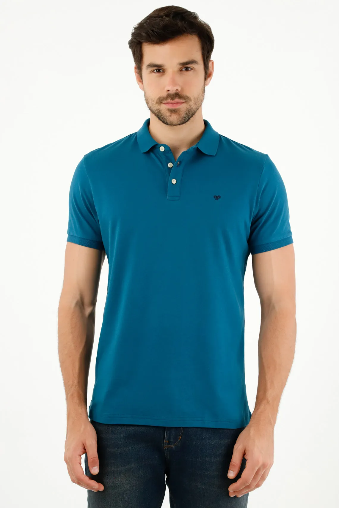 Polo azul con raqueta malla para hombre