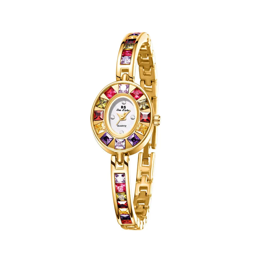 UTHAI V64 Ladies Quartz Watch | Elegant Light Luxury Gradient Rainbow Diamond Bracelet Watch