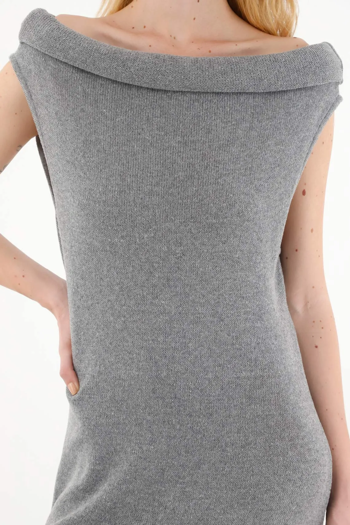 Vestido largo manga sisa gris para mujer